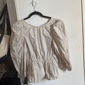 Zara Light Cream Puff-Sleeve Peasant Blouse